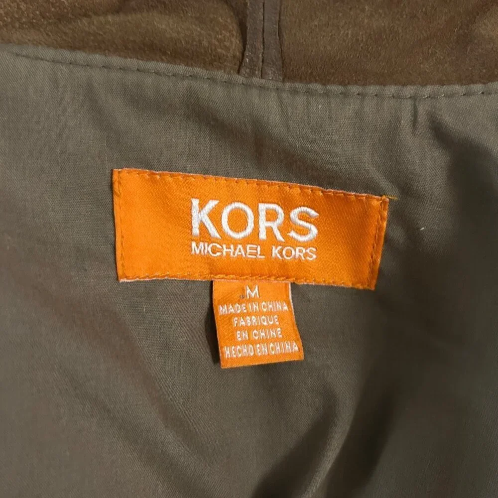 Kors Michael Kors Brown Leather Jacket Suede Moto Waterfall Y2K Designer Medium